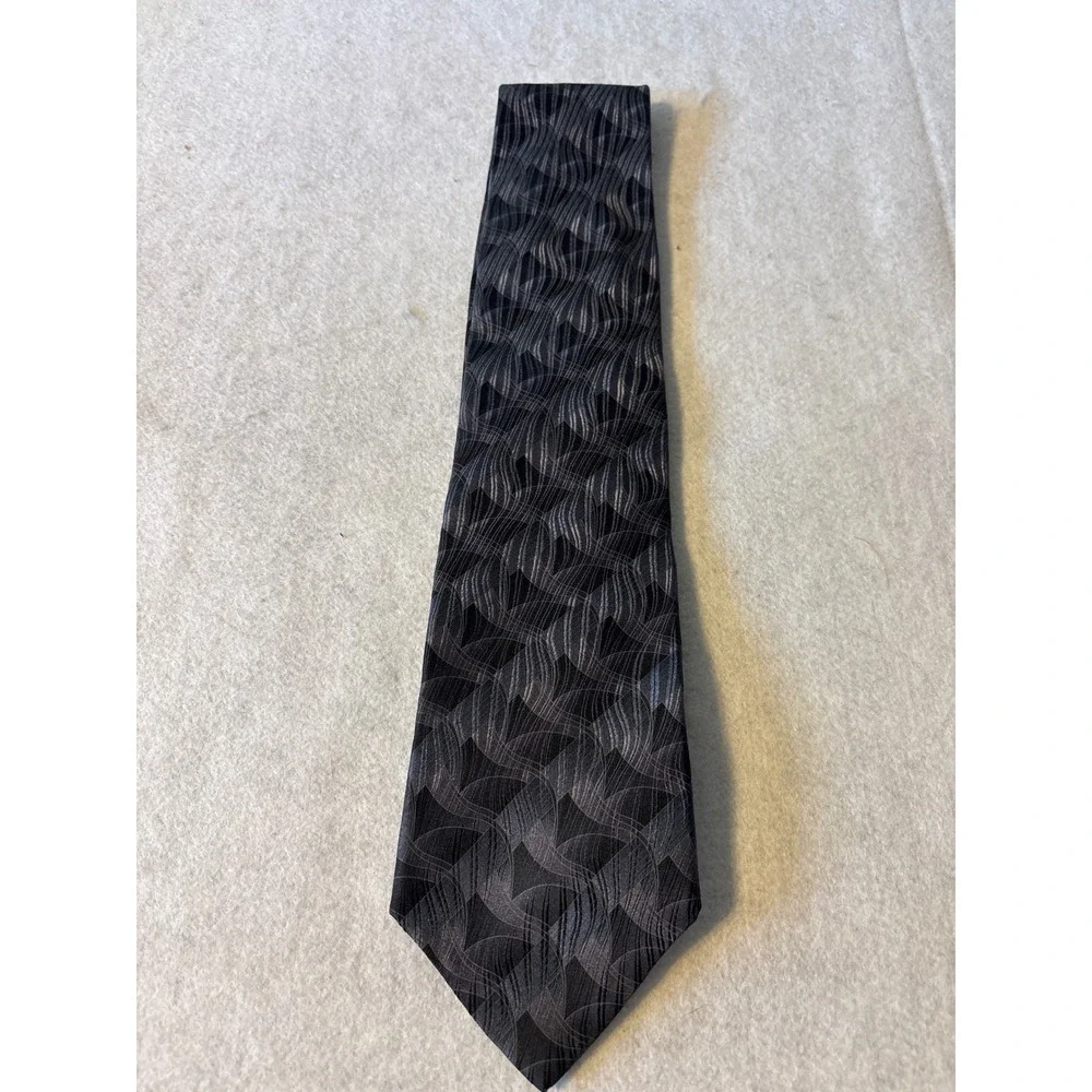 Stafford Silk Tie Mens‎ OS Black Grey Geometric Woven Classic Excellent Wide
